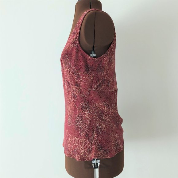 Burgandy Floral Silk Tank Top Size 12 - Picture 2 of 4